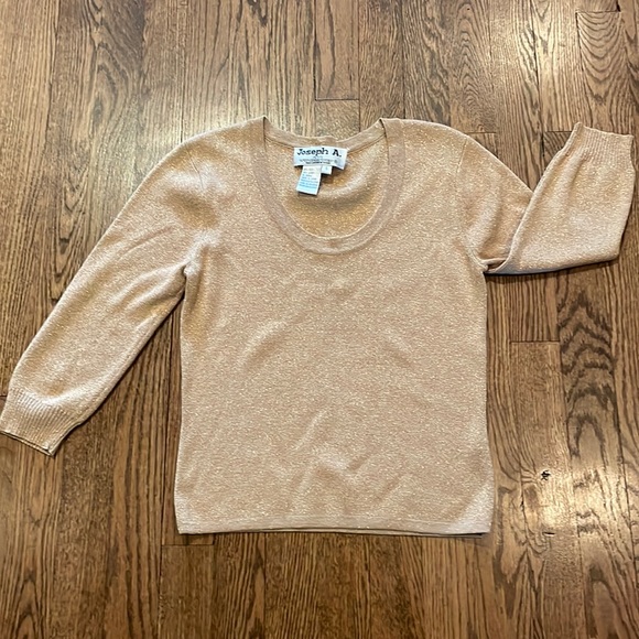 Joseph A gold 3/4 length sleeve silk scoop neck sweater size small - Picture 1 of 8
